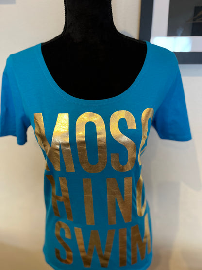 Moschino Women’s 100% Cotton Blue Logo Print Tee Size 10