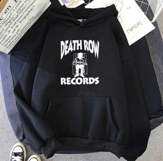 Death Row 100% Cotton Black Draw String Hoodie Size Large 2pac Snoop Dogg West Coast