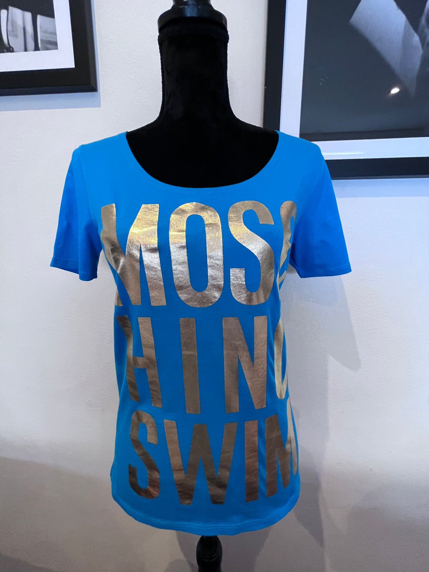 Moschino Women’s 100% Cotton Blue Logo Print Tee Size 10