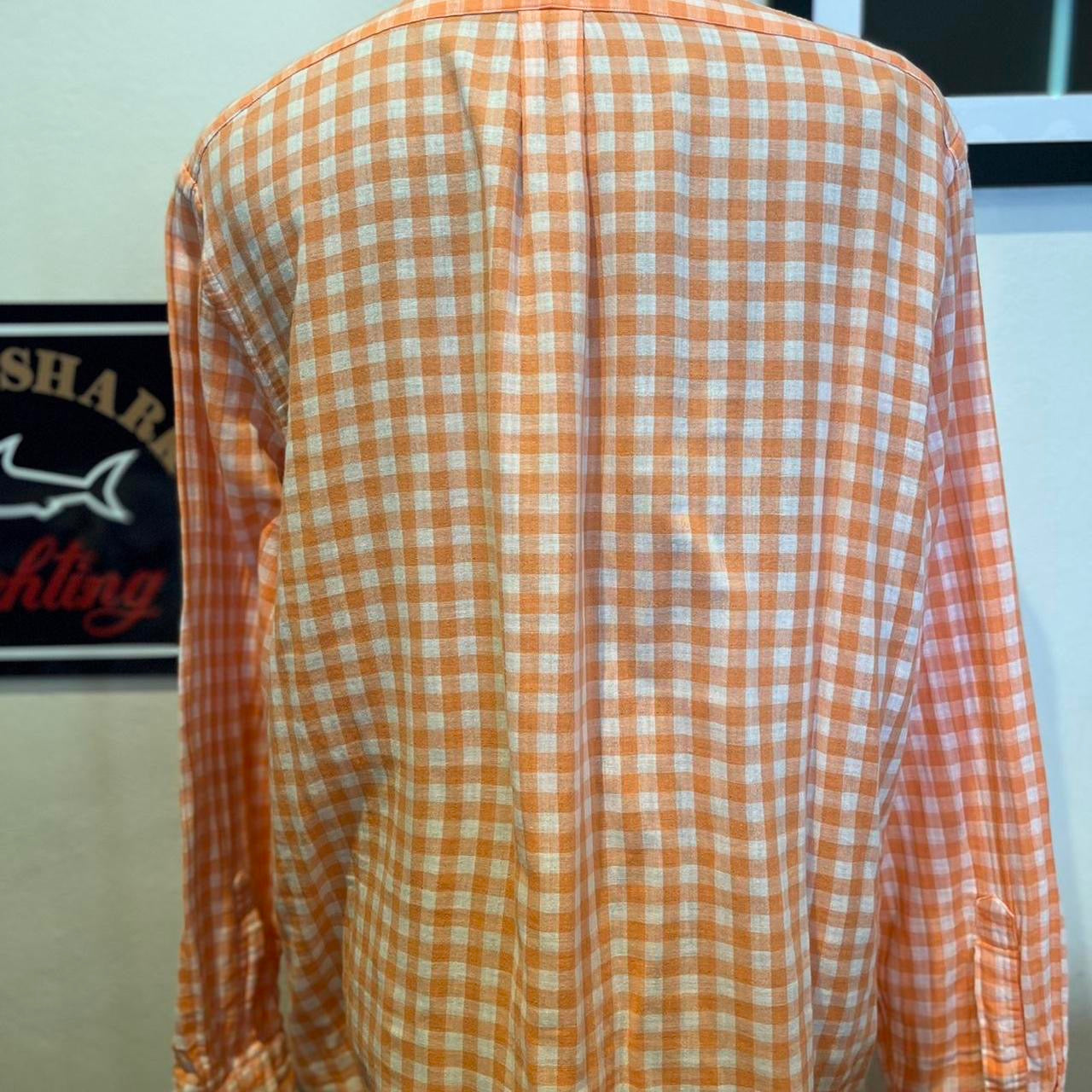 Ralph Lauren 100% Linen Orange White Gingham Shirt Size XXL