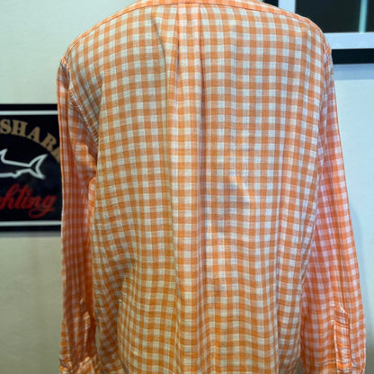 Ralph Lauren 100% Linen Orange White Gingham Shirt Size XXL