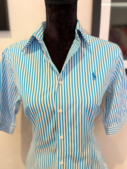 Ralph Lauren Women’s 100% Cotton Blue White Stripe Shirt Slim Fit Size 12