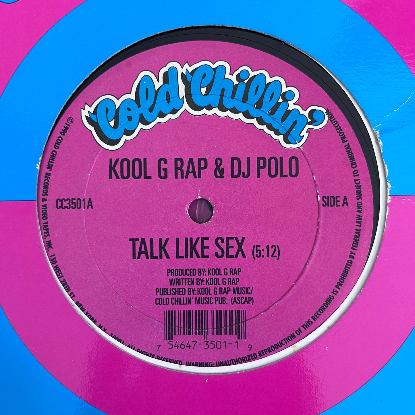 Kool G Rap & Dj Polo “Talk Like Sex” / “F*@k You Man” 2 Track 12inch Vinyl  Record on Cold Chillin Records