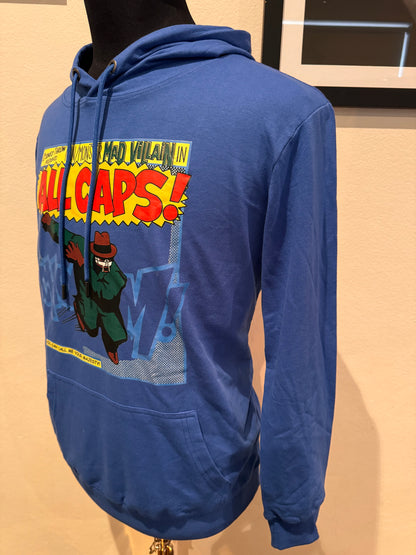 MF DOOM Mad Villain 100% Cotton Royal Blue ALL CAPS Chest Logo Hoodie Size Small Hoodies are super lightweight