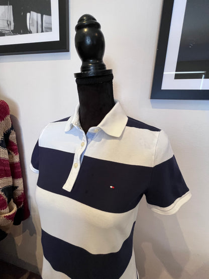 Tommy Hilfiger 100% Cotton Women’s Blue White Stripe Polo Shirt Size M