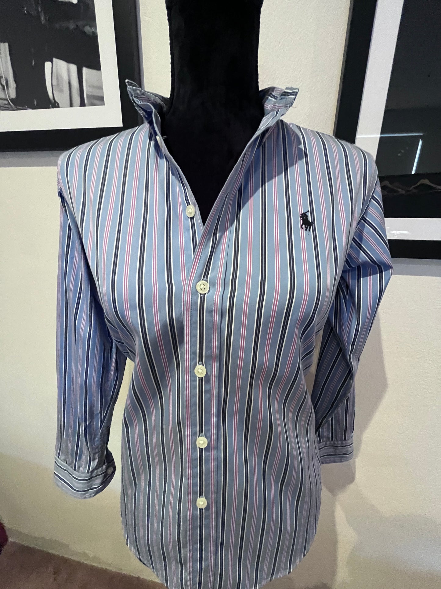 Ralph Lauren Women’s 100% Cotton Blue White Stripe Shirt Slim Fit Size M 12