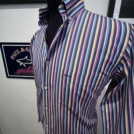 Paul & Shark 100% Cotton Blue Red Striped Shirt Size Medium Made in Italy