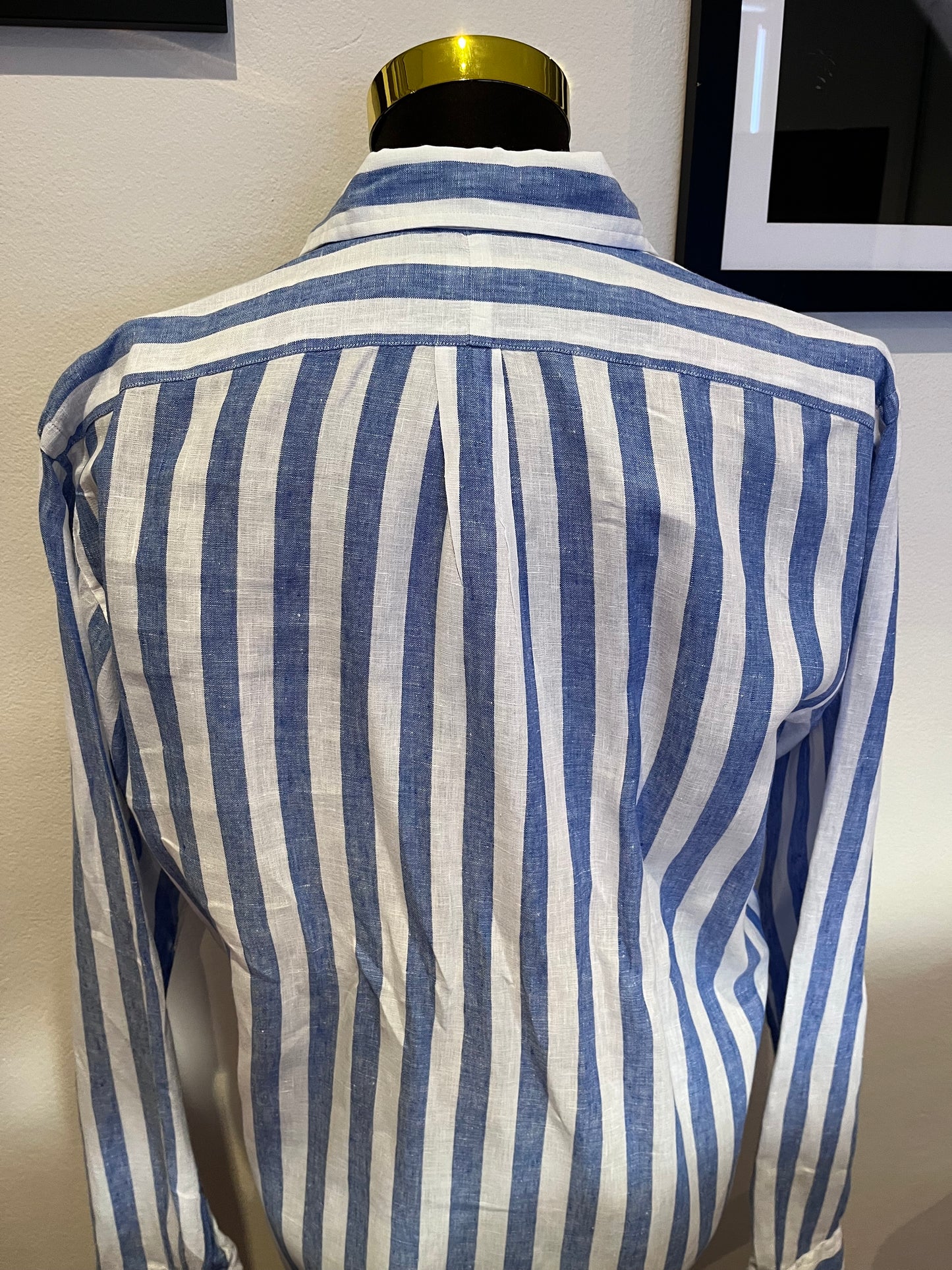 Ralph Lauren Blue / White Stripe 100% Linen Cotton  Size Large Slim Fit