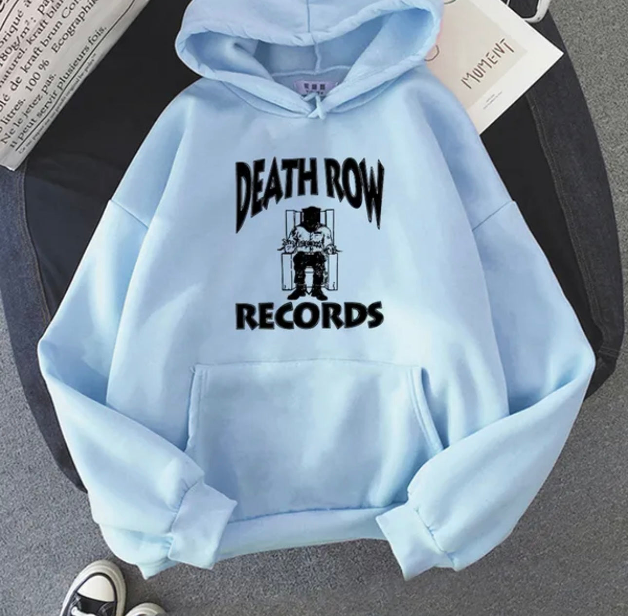 Death Row 100% Cotton Blue Draw String Hoodie Size Large 2pac Snoop Dogg West Coast