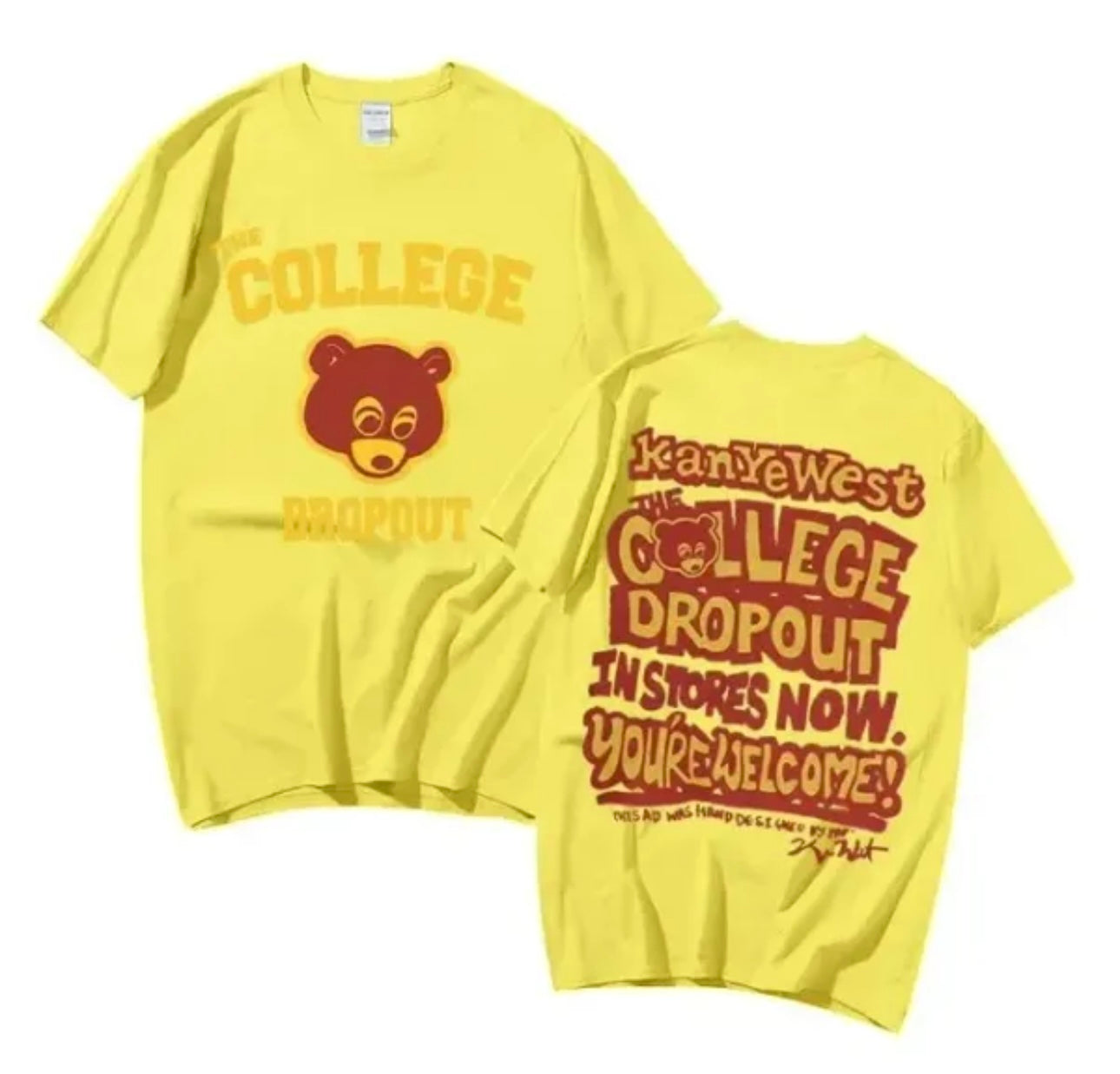 Kanye West “The College Drop Out” Yellow Football Shirt Chest & Back Logo Print