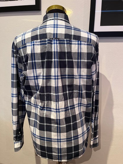 Fred Perry 100% Cotton Blue White Check Button Down Shirt Size Large