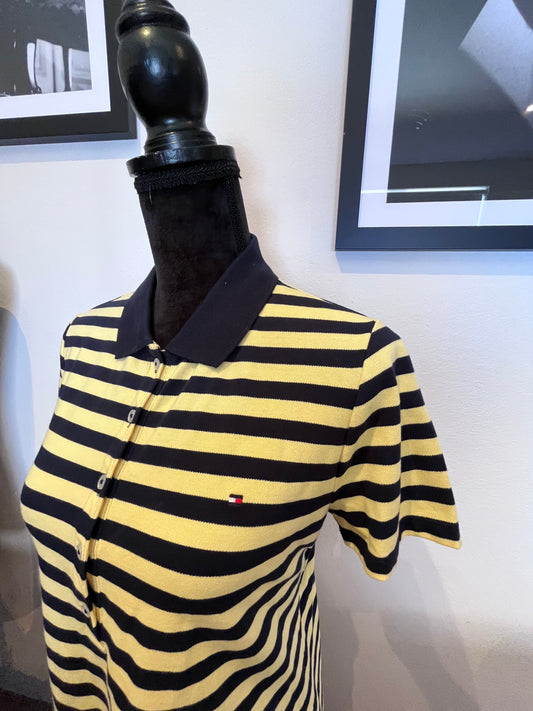 Tommy Hilfiger Tommy Girl 100% Cotton Blue Yellow Stripe Polo Size M