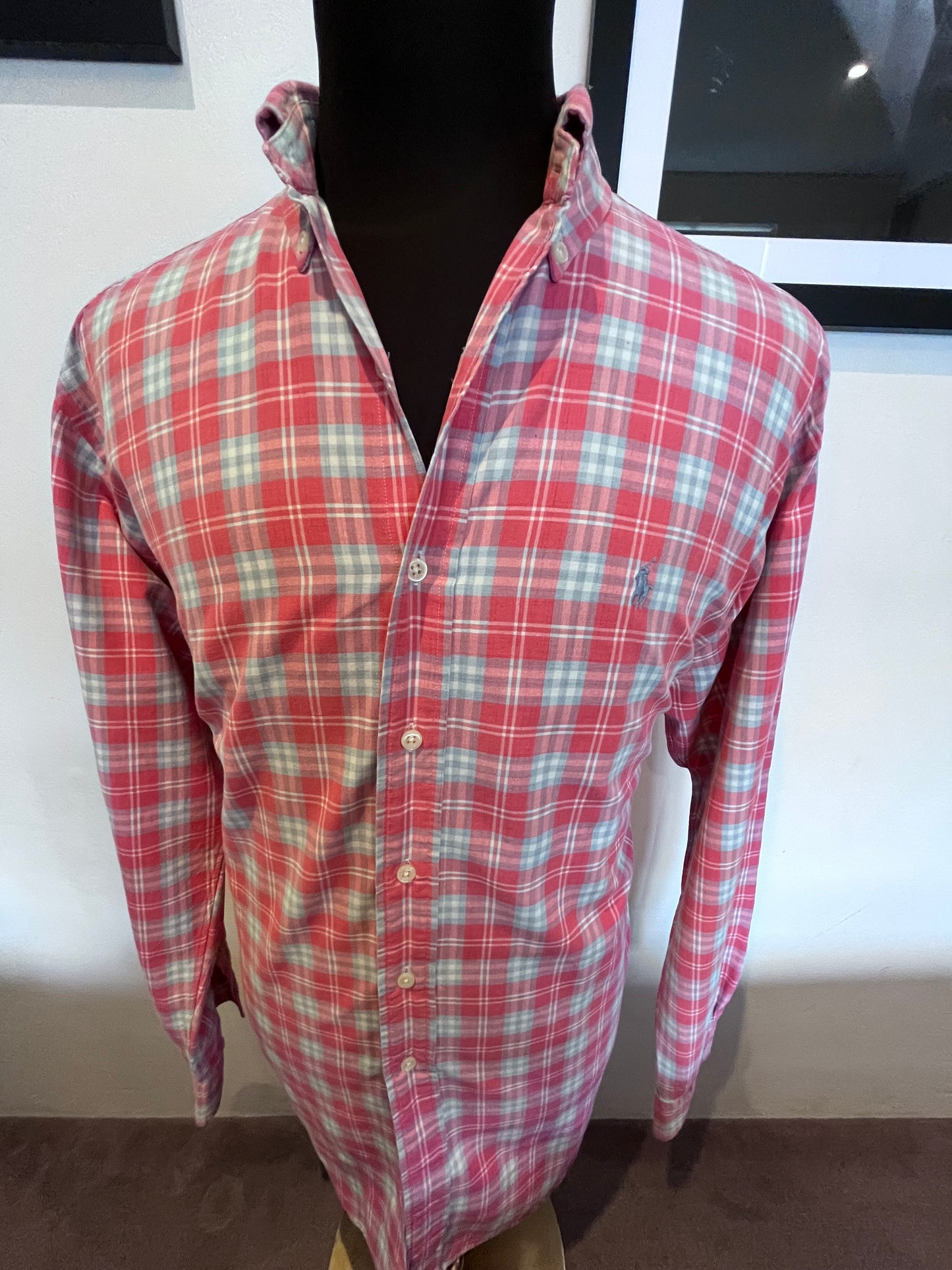 Ralph Lauren 100% Cotton Pink Check Shirt Size US M UK Large Classic Fit Button Down Collar