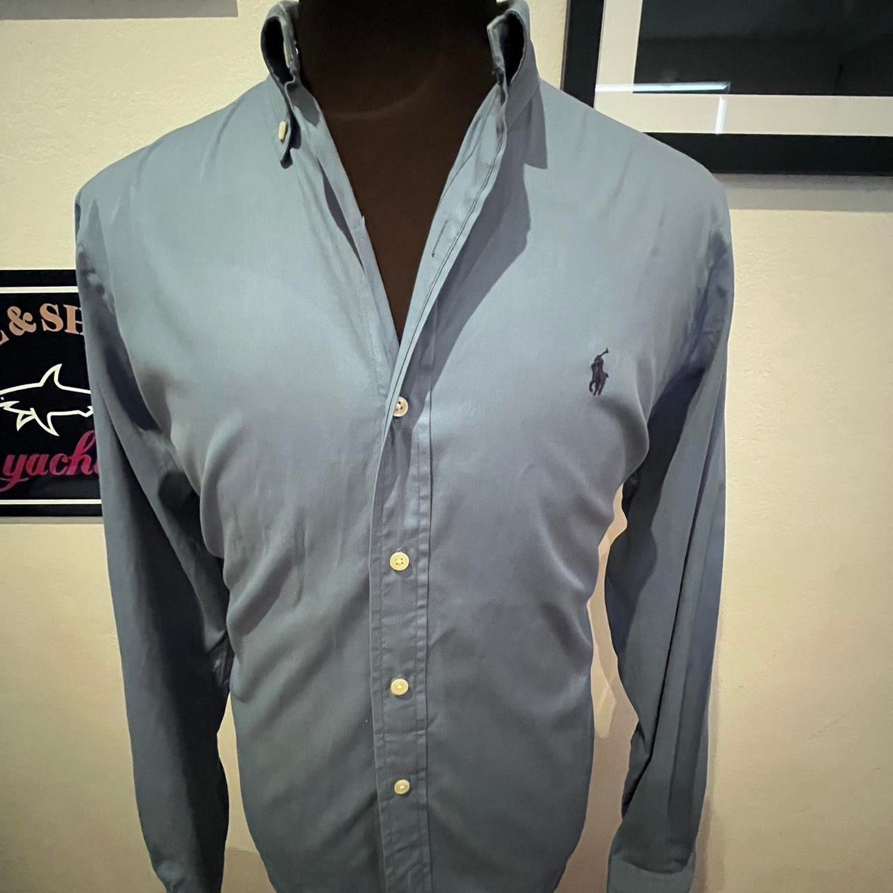 Ralph Lauren 100% Cotton Blue Shirt Classic Fit Size Large Button Down Collar