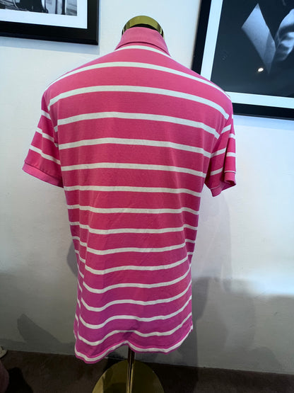 Ralph Lauren Polo, 100% Cotton Pink White Stripe Polo Shirt Size Medium