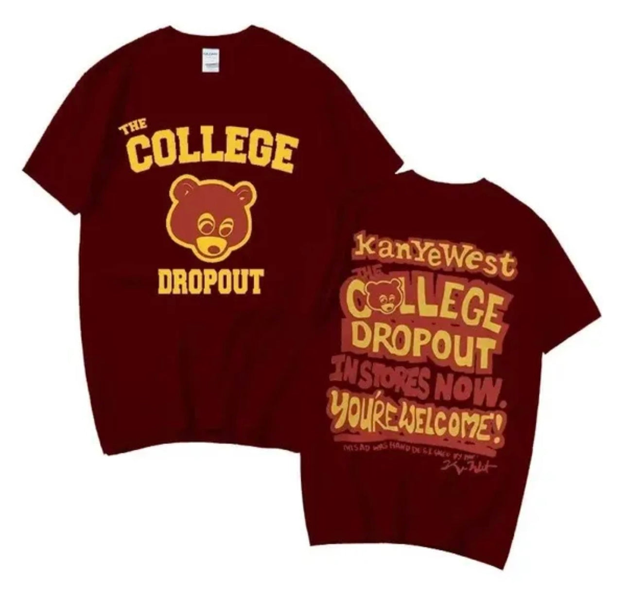 Kanye West “The College Drop Out” Maroon Football Shirt Chest & Back Logo Print