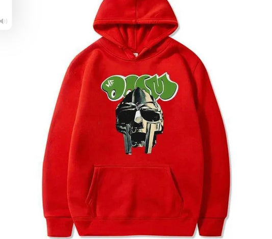 MF DOOM Fleece Red Metal Face Hoodie Chest Logo Size Large