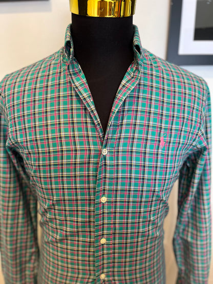 Ralph Lauren 100% Cotton Green / Pink Check Shirt Size S Classic Fit