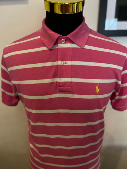 Ralph Lauren Polo, 100% Cotton Pink White Stripe Polo Shirt Size Medium