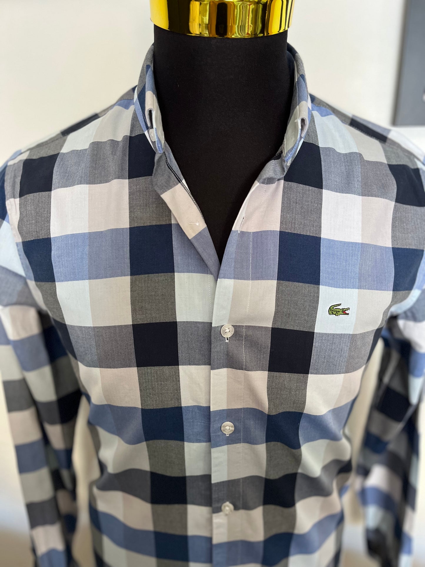 Lacoste 100% Cotton Blue White check Shirt Size M Classic Fit