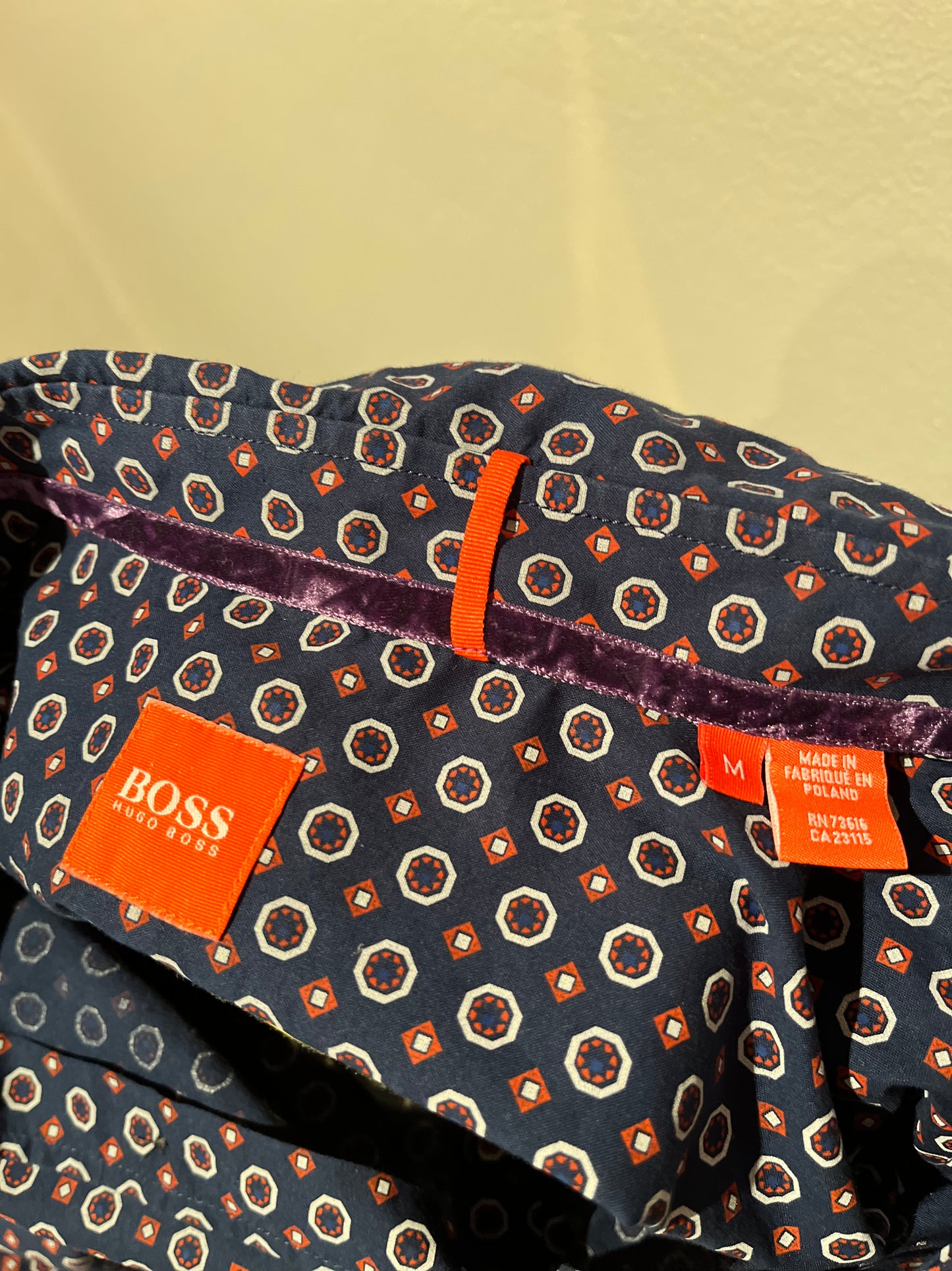 Boss Orange Hugo Boss 100% Cotton Blue Orange Circle Pattern Shirt Size Medium