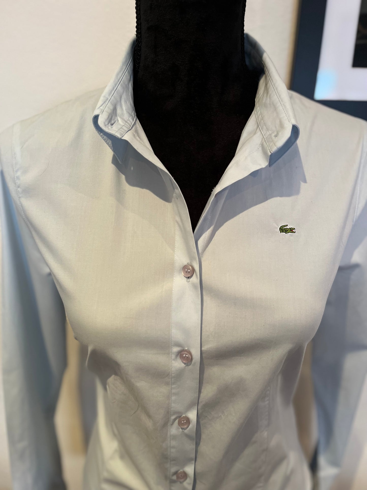 Lacoste 100% Cotton Women’s Baby Blue Shirt Size 42 Slim Fit