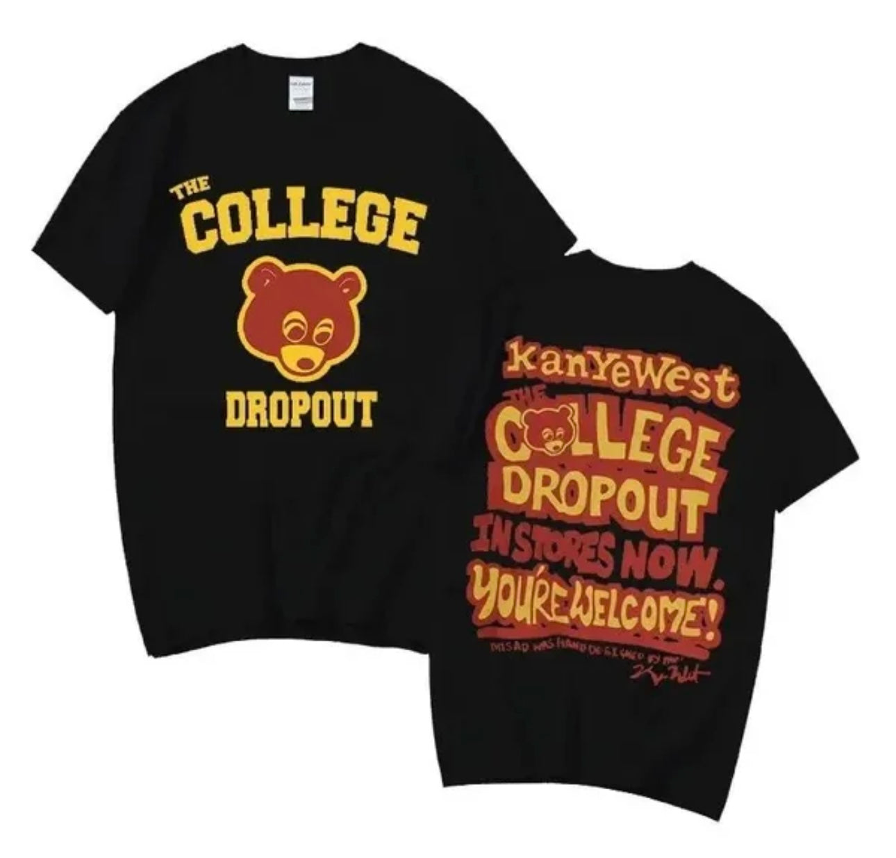 Kanye West “The College Drop Out” Black Football Shirt Chest & Back Logo Print