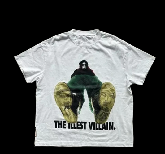 MF DOOM The illest Villain 100% Cotton White Chest & Back Logo Print Tee