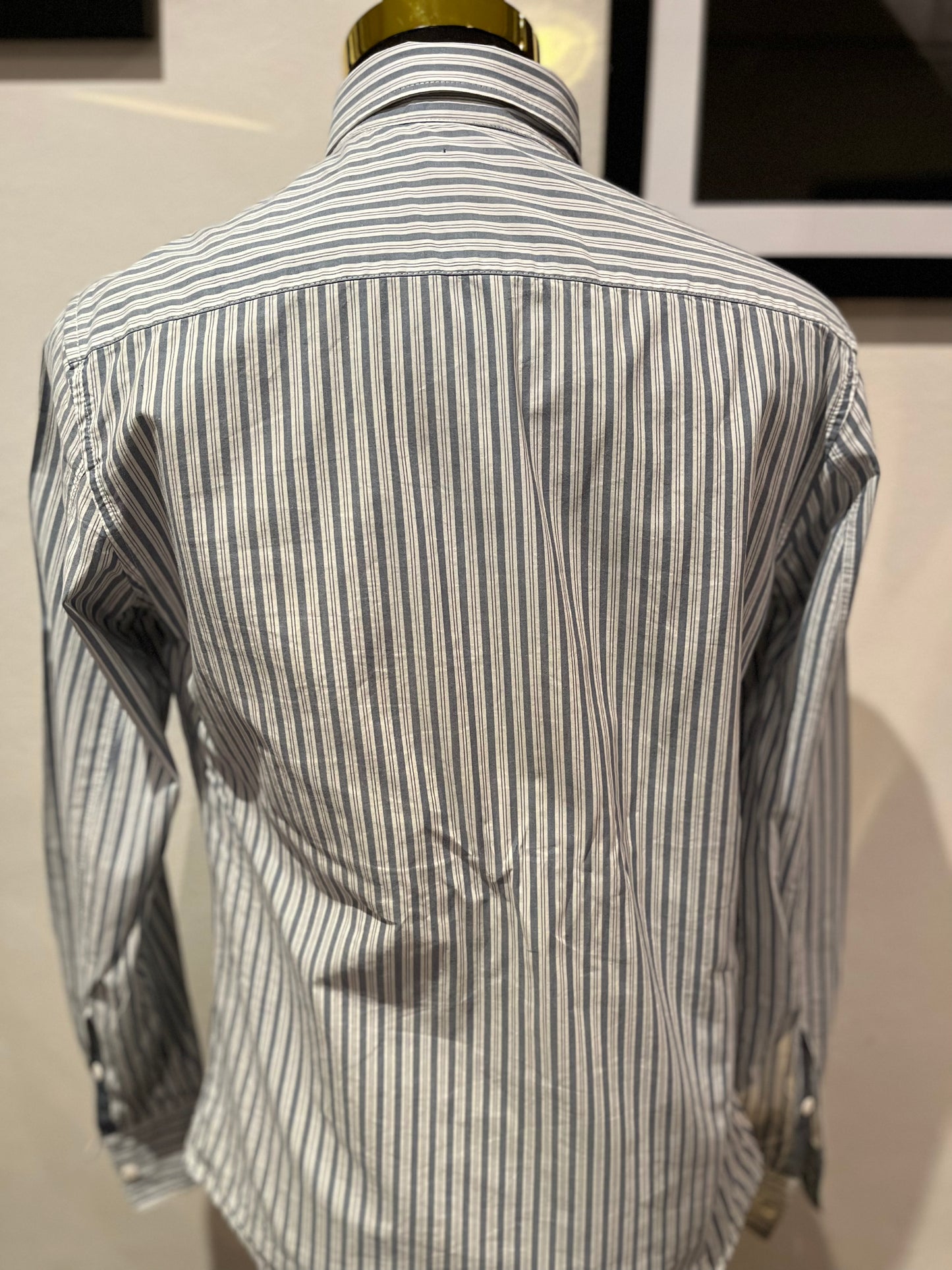 Armani Armani Jeans 100% Cotton White / Grey Stripe Shirt Size S