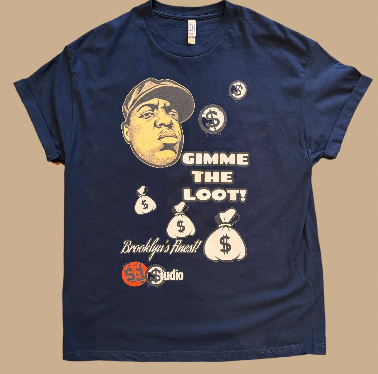 Street & Juice Biggie “Gimme The Loot” 100% Cotton Black Chest Logo T Shirt