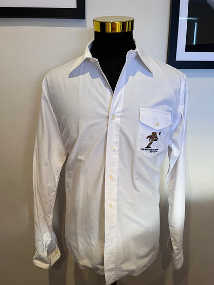 Ralph Lauren 100% Cotton Classic Fit White Shirt Size Large Teddy Bear Motif