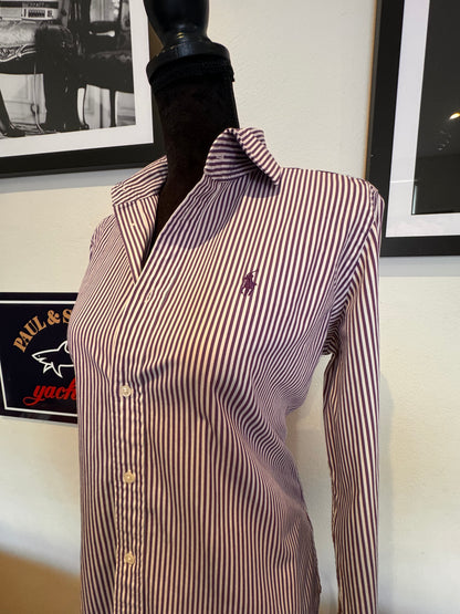 Ralph Lauren Women’s 100% Cotton Purple White Striped Shirt Slim Fit Size 12