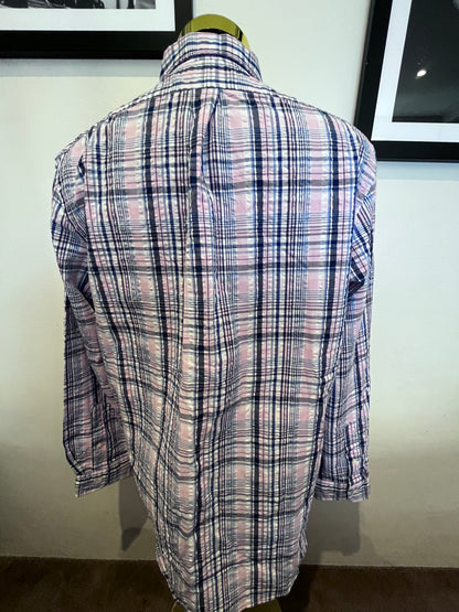 Ralph Lauren 100% Cotton Pink Blue Check Shirt Size L Classic Fit Button Down Collar