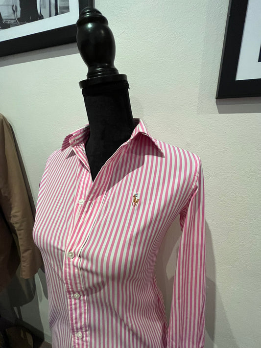 Polo Ralph Lauren 100% Cotton Pink / White Stripe Shirt Size 0 XS