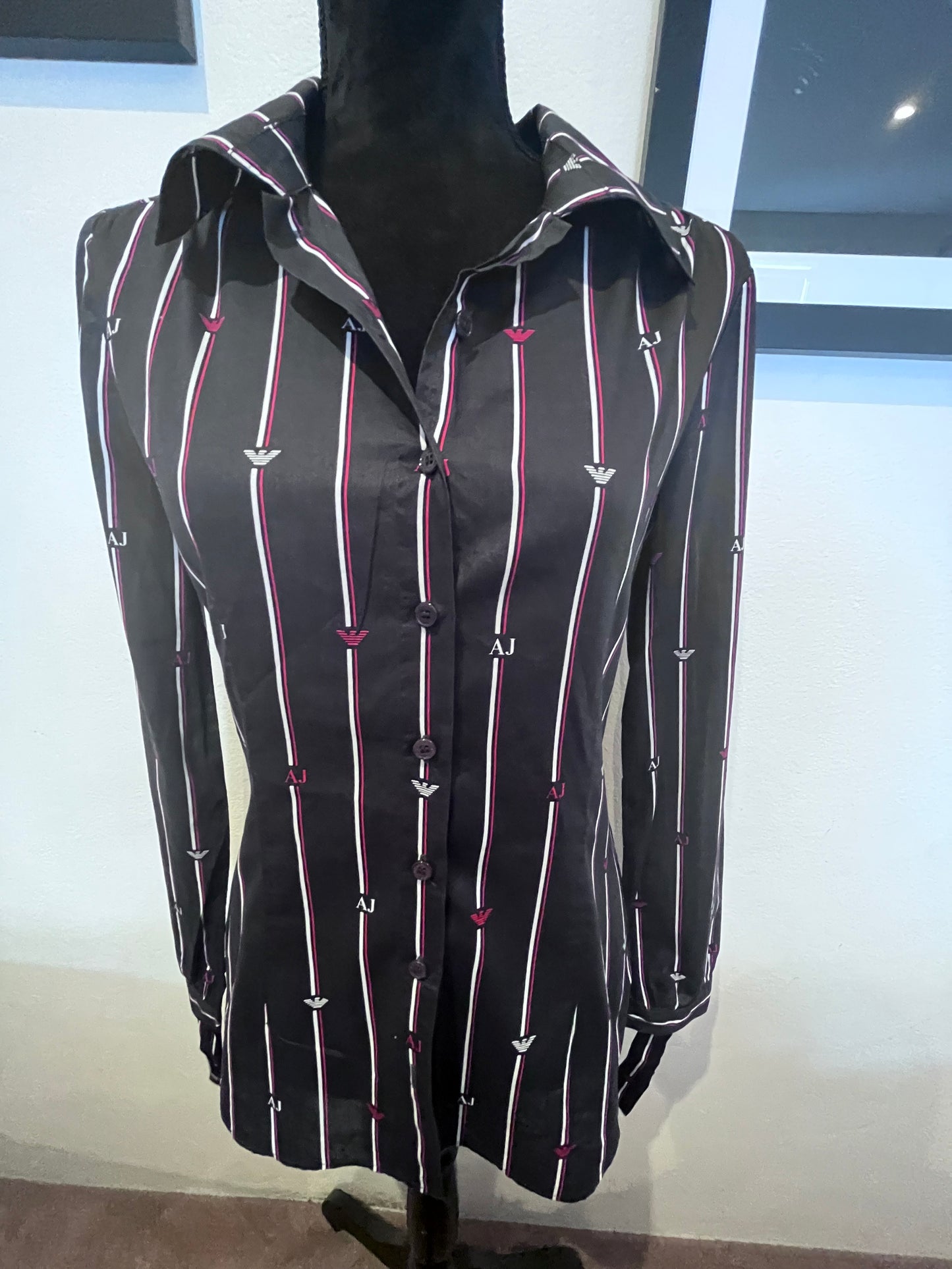 Armani AJ 100% Cotton Women’s Black Stripe Shirt Size 6