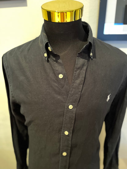 Ralph Lauren 100% Cotton Linen Black Slim Fit Shirt Size Large