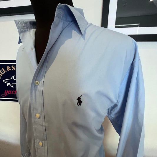 Ralph Lauren 100% Two Ply Blake Cotton Blue Shirt Size Large Classic Fit