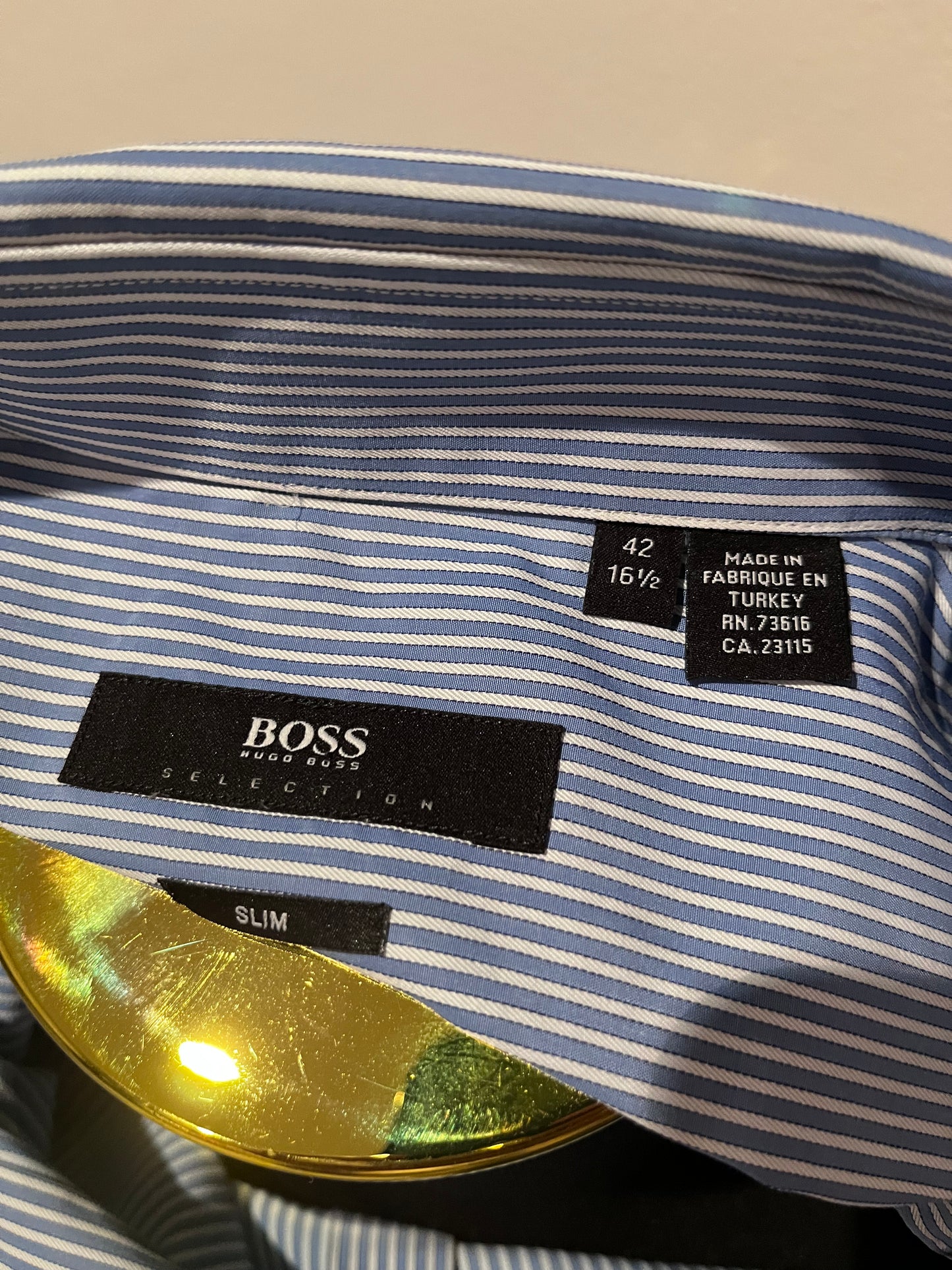 Boss Hugo Boss Selection 100% Cotton Shirt Blue White Strip Size Large