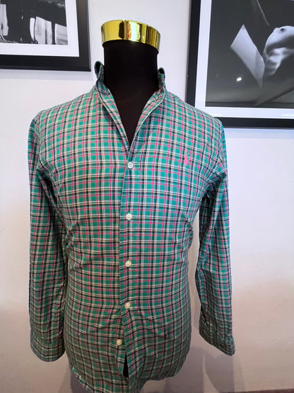 Ralph Lauren 100% Cotton Green / Pink Check Shirt Size S Classic Fit