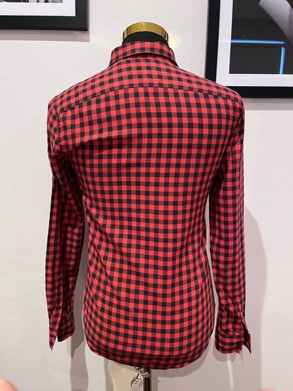 Burberry Brit 100% Cotton Logo Pocket Red Black Check Shirt Size Small Slim Fit