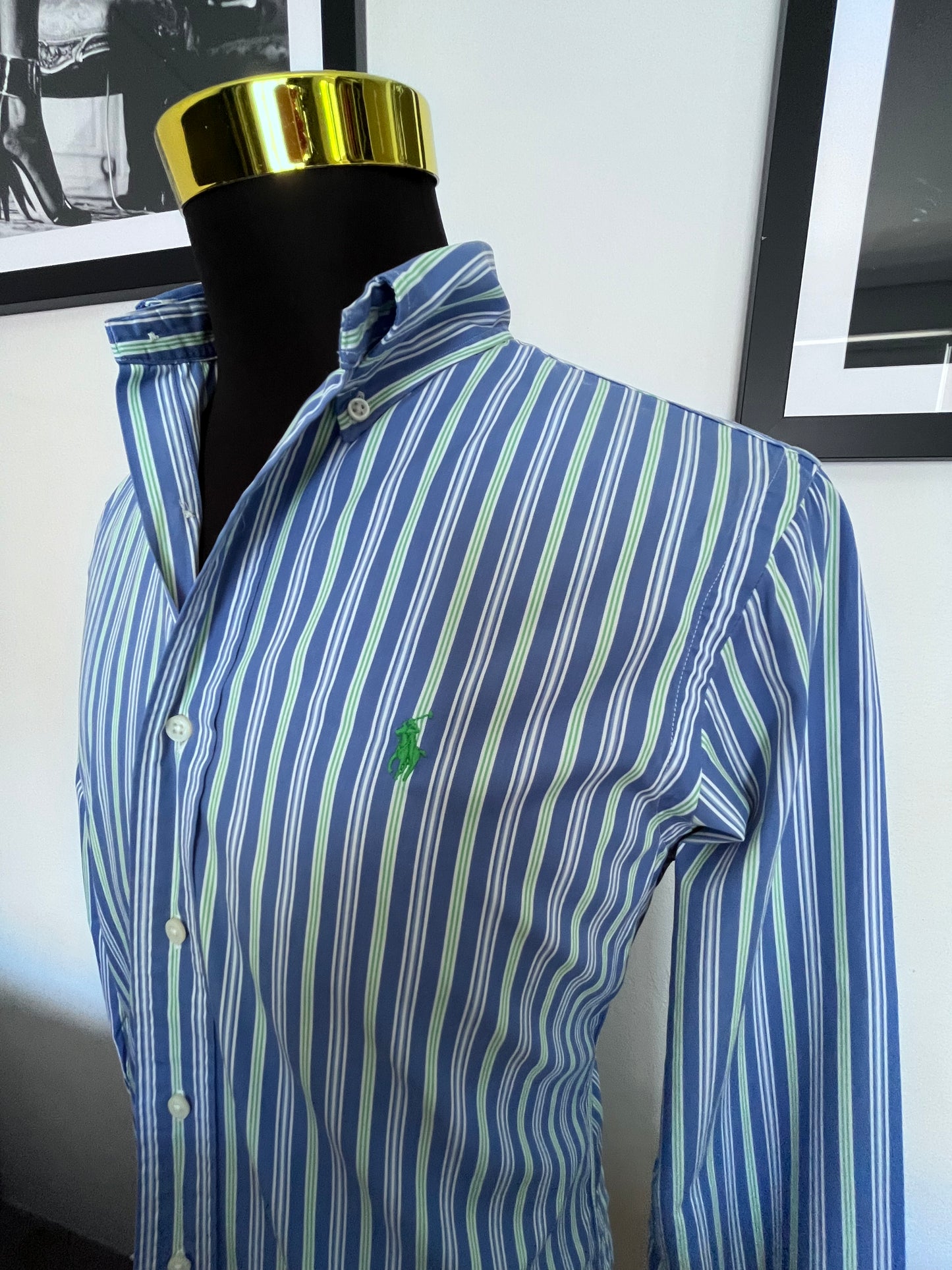 Ralph Lauren 100% Cotton Blue Green Button Down Shirt Size S Classic Fit, Fits Small to Medium