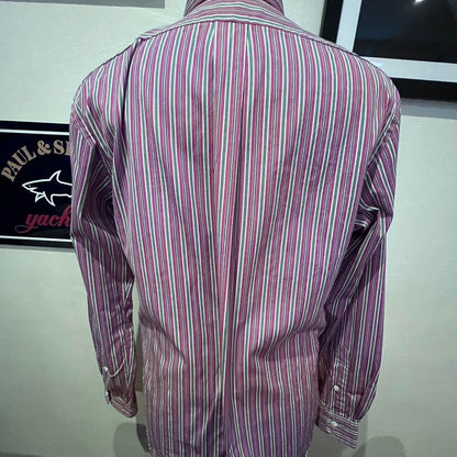 Ralph Lauren 100% Cotton Purple Blue Striped Shirt Size L Custom Fit