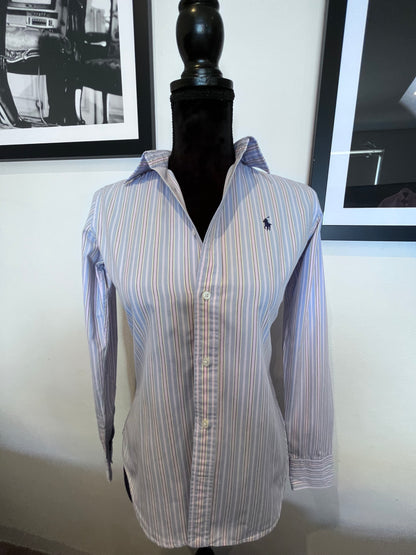 Ralph Lauren Women’s 100% Cotton Pink Blur Stripe Shirt Slim Fit Size 4