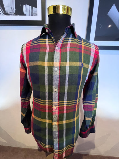 Ralph Lauren 100% Cotton Linen Check Shirt Size Large Custom Fit