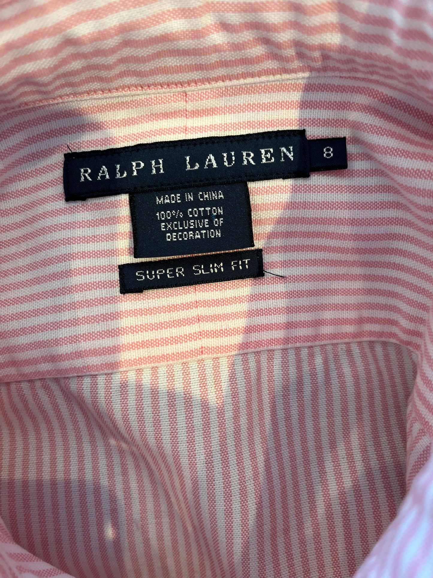 Ralph Lauren Women’s 100% Cotton Pink White Stripe Shirt Slim Fit Size 8