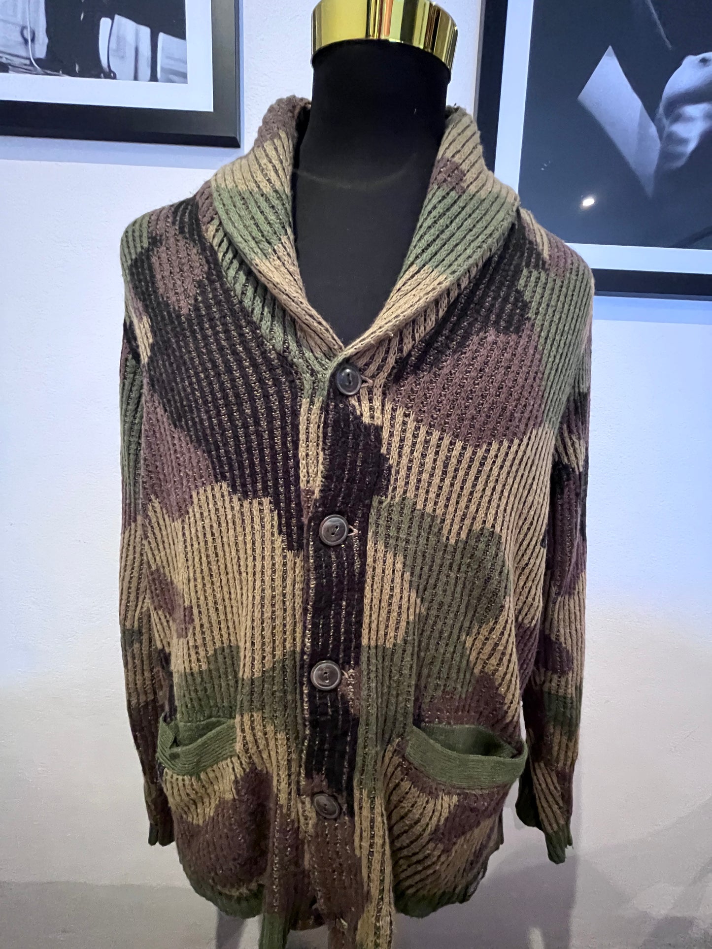 Ralph Lauren Denim & Supply Camouflage Light Knit Cardigan Size L 100% Cotton Fits more like a Medium