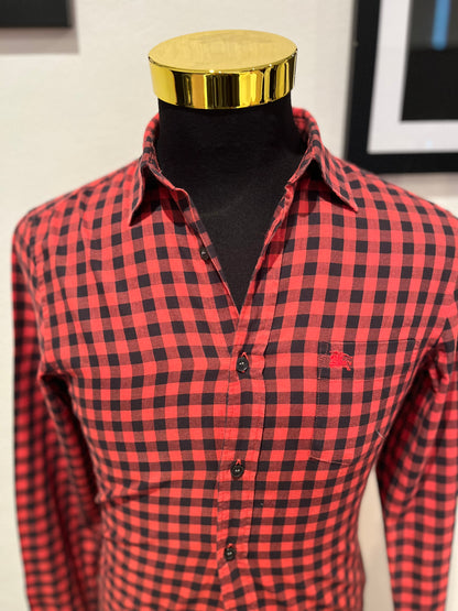 Burberry Brit 100% Cotton Logo Pocket Red Black Check Shirt Size Small Slim Fit