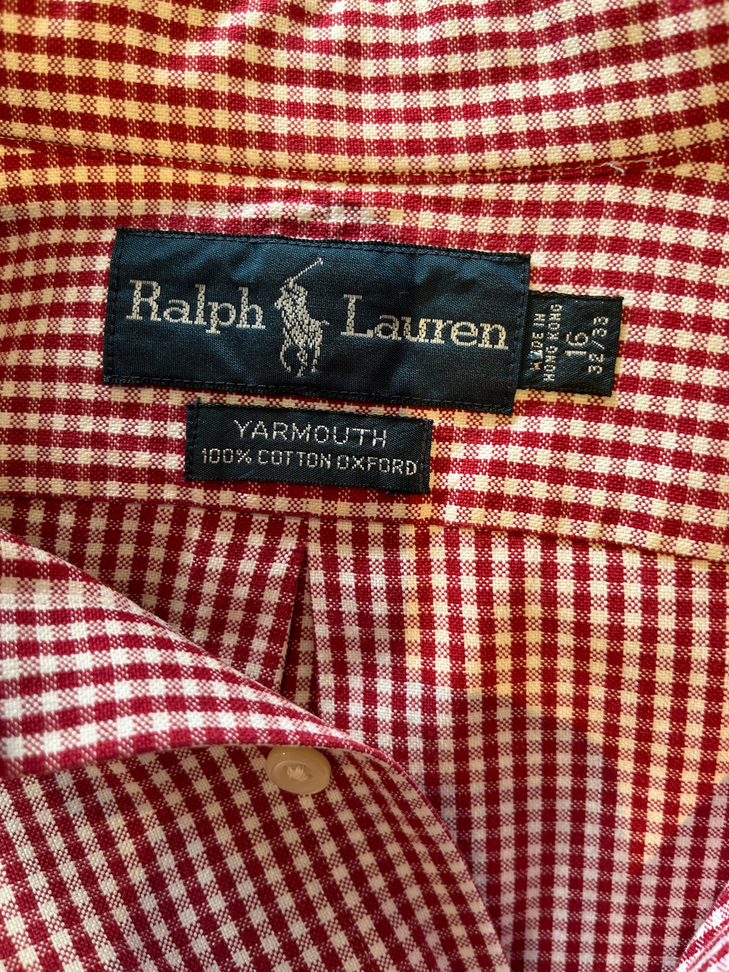 Ralph Lauren 100% Cotton Red White Gingham Check Size L 16 Classic Fit