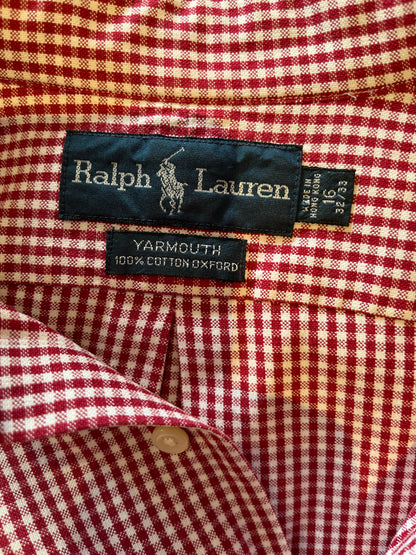 Ralph Lauren 100% Cotton Red White Gingham Check Size L 16 Classic Fit