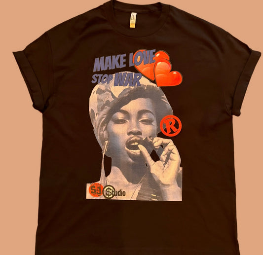 Street & Juice “Make Love Stop War” 100% Cotton Black Chest Logo T Shirt